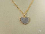 18k solid gold heart pendant necklace with glittering diamond-encrusted heart