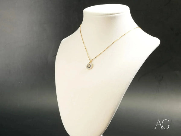Golden Spark Pendant: 18k solid gold evil eye necklace with clear stones