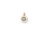 Golden Spark Pendant: 18k solid gold evil eye with white blue gems