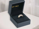 Golden Spectrum 18k 3-tone ring with diamond row in blue box