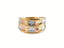 Golden Spectrum 18k 3-tone ring with diamond-patterned bands in rose, white, and yellow gold