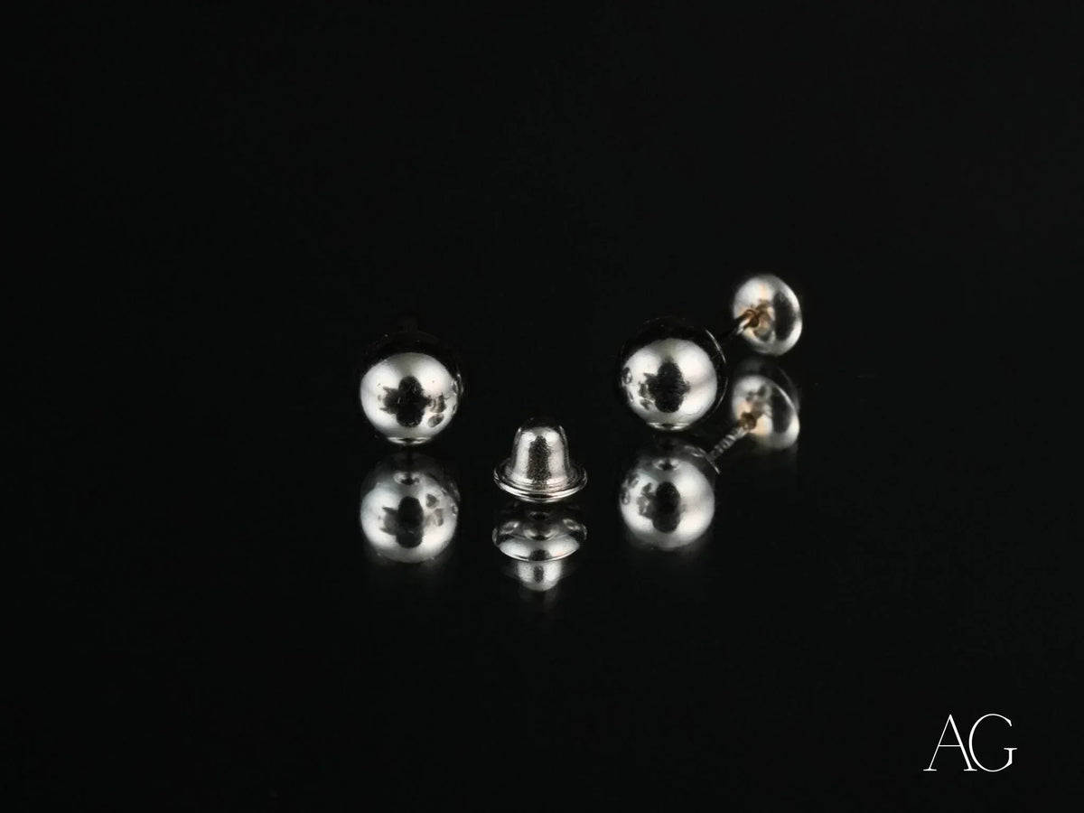 18K white gold 5mm ball earrings with silver backs