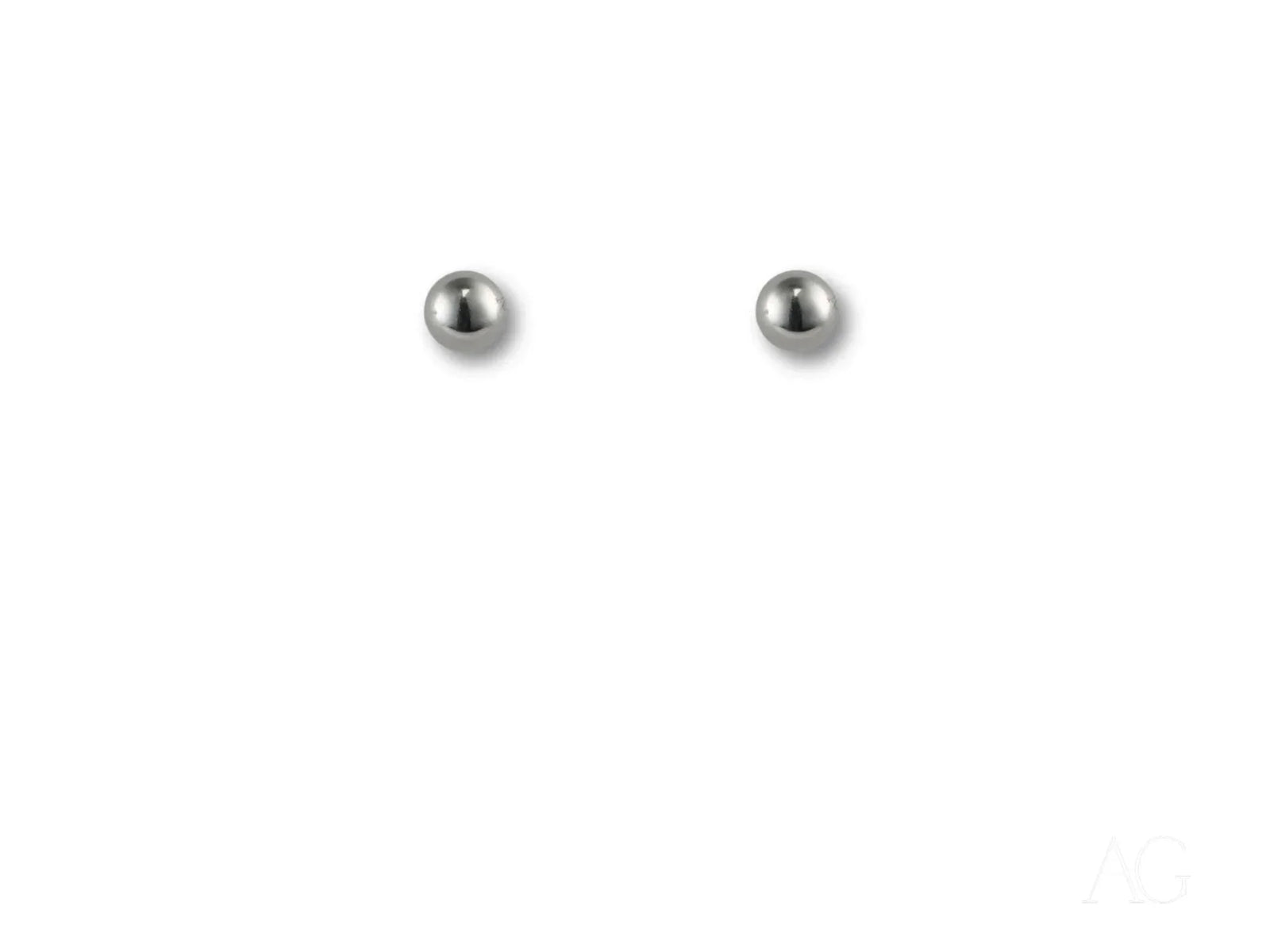Pair of 18k white gold 5mm ball earrings, art gold jewelry