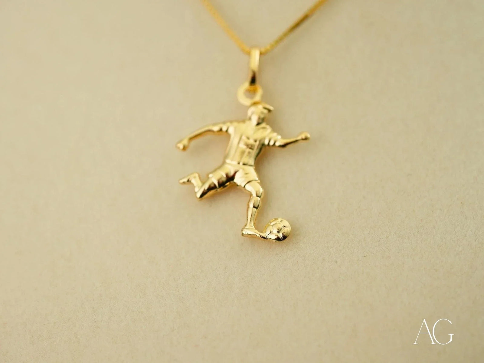 Golden Striker 18k gold boy soccer pendant on chain