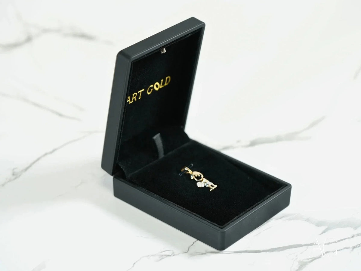Open 18k solid gold Golden Treasure Boy or Girl pendant in black jewelry box
