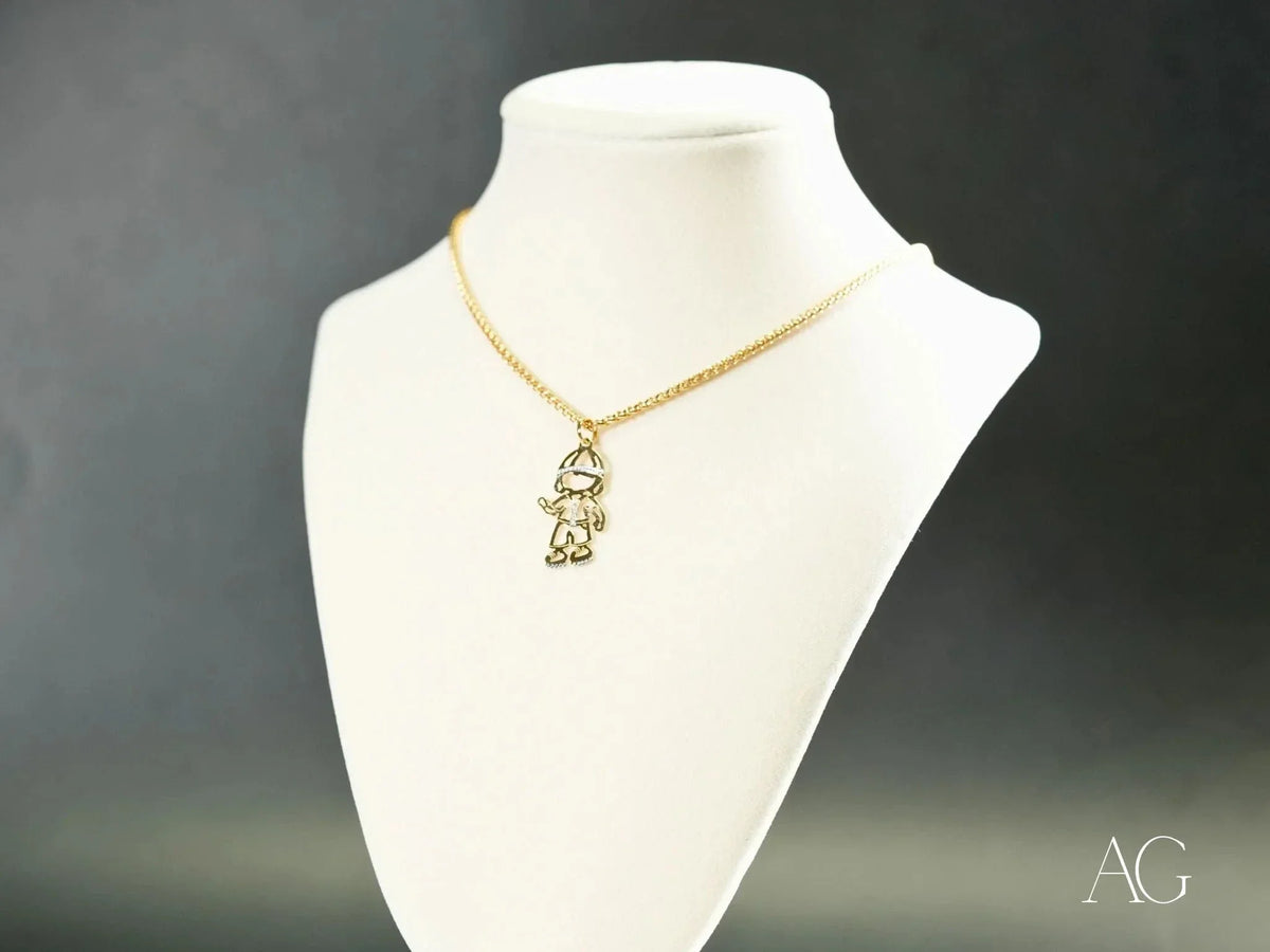 Golden Treasures Pendant: 18k Solid Gold Boy Necklace