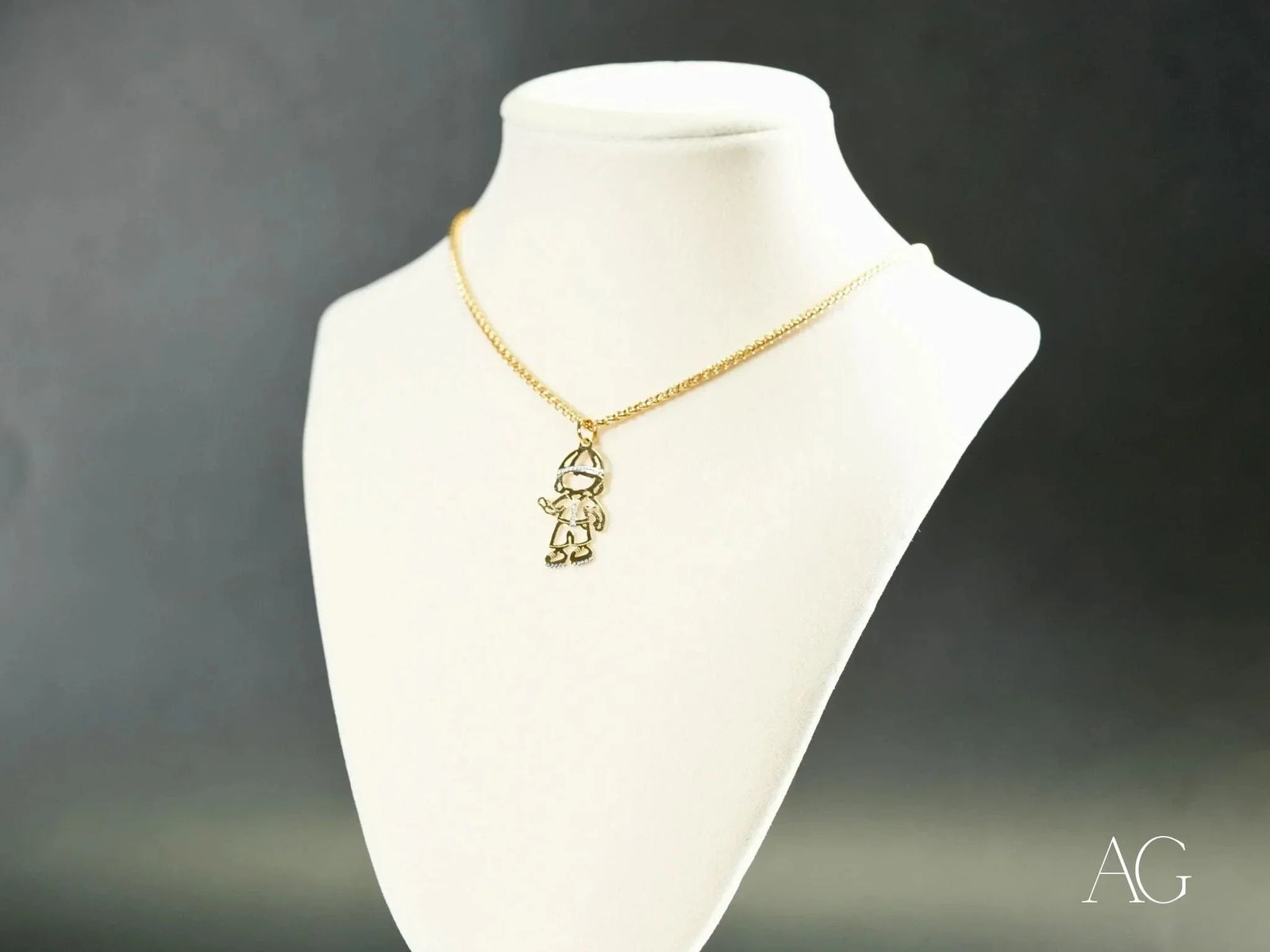 Golden Treasures Pendant: 18k Solid Gold Boy Necklace