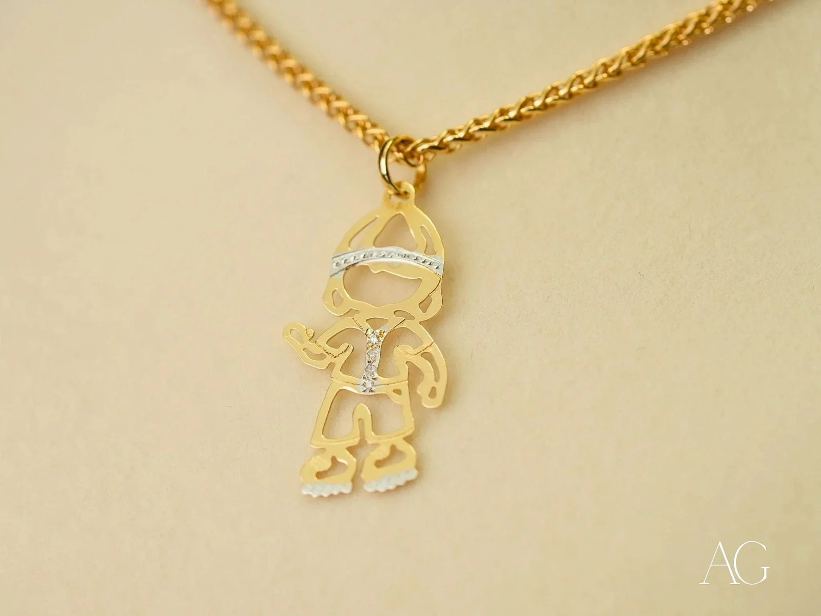 Golden Treasures Pendant: 18k solid gold boy-shaped with diamond accents