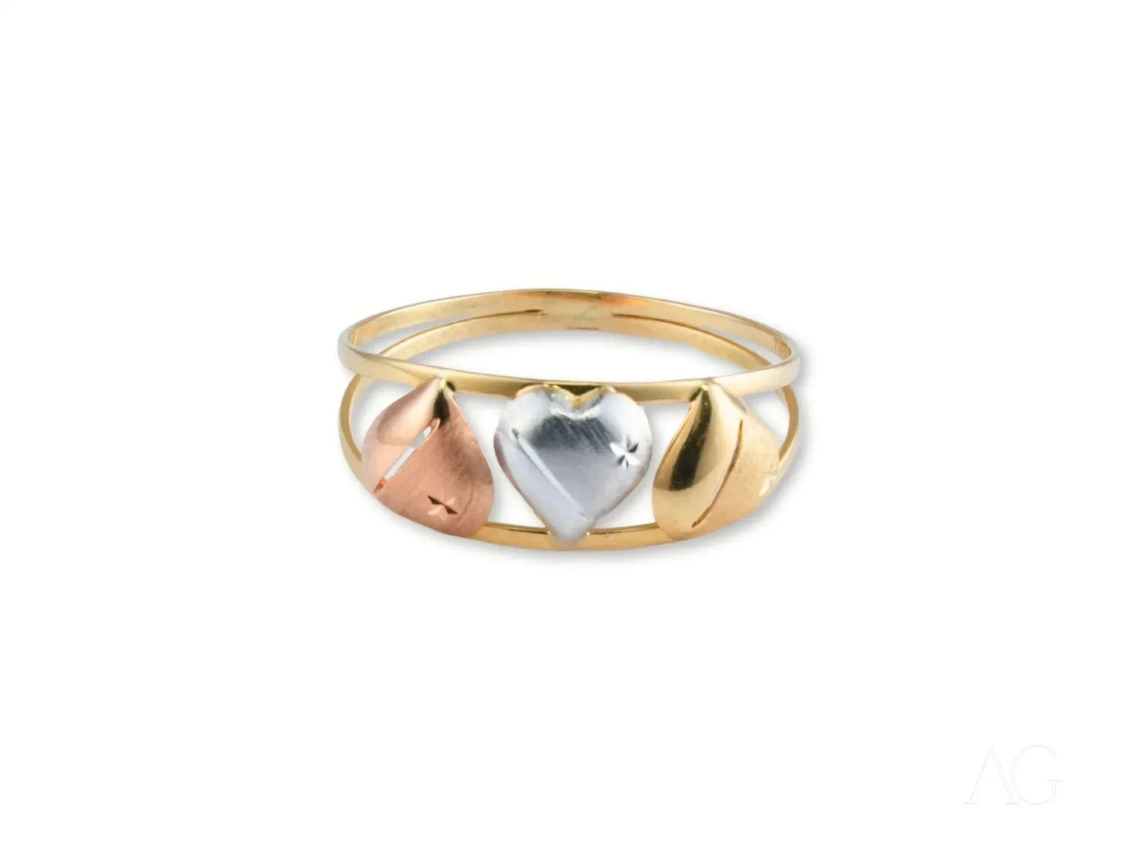Golden Trio 18k 3-Tone Hearts Ring with Three Gold Tones