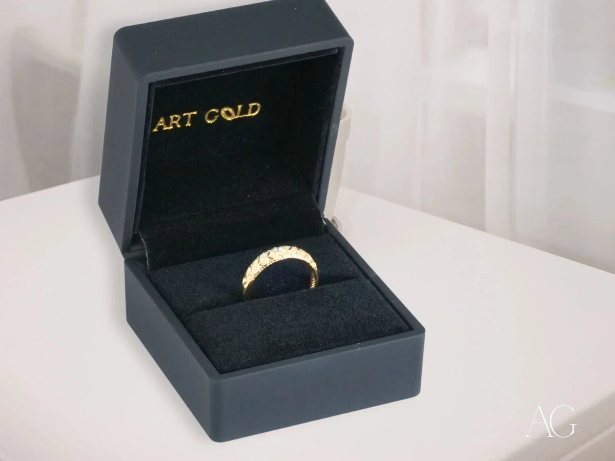 Golden Trio 18k 3-Tone 3 Hearts Ring in open dark box with clear stones