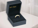 Golden Trio 18k 3-Tone 3 Hearts Ring in open dark box with clear stones