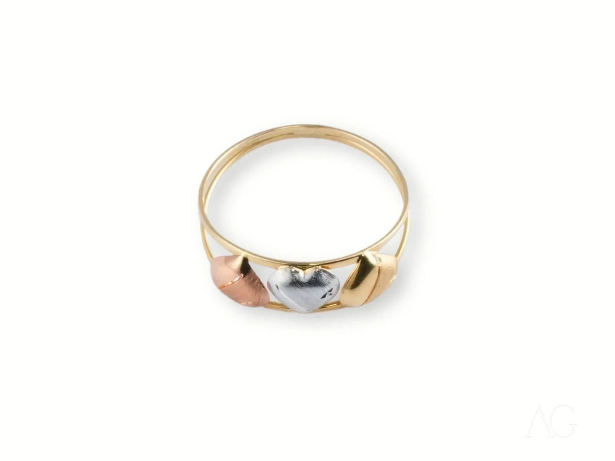Golden Trio 18k hearts ring in three gold tones