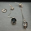 Green Tourmaline Silver Drop Earrings with Black Gemstones