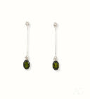 Sterling silver drop earrings with oval green tourmaline gems in 18k white gold