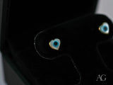 18k gold heart evil eye earrings with blue design