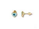 18k Gold Heart Evil Eye Earrings with Blue White Design