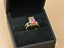 Gold ring with rectangular bi-color pink and green Tourmaline, part of Harmony Stone Ring in 18K Yellow Gold art gold jewelry
