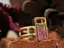 18k yellow gold harmony stone ring with bi-color pink and green tourmaline pendant