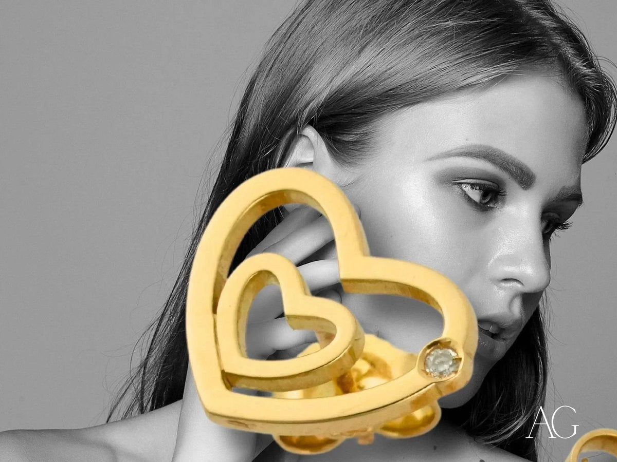 18k yellow gold heart diamond earrings with diamond accent from 4H’s Collection