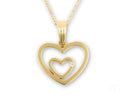14k yellow gold heart diamond pendant with interlocking hearts and radiant diamond accent