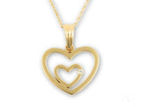 14k yellow gold heart diamond pendant with interlocking hearts and radiant diamond accent