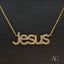 Gold-colored chain necklace with pave-set rhinestone Jesus pendant, art gold jewelry