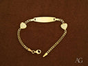 Personalized ID bracelet in art gold jewelry with pavé heart charms and spring ring lock