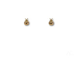 Pair of certified 18k solid gold ladybug earrings with red spots and colorful CZ