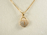 Locker Heart Pendant: Gold Chain with Heart Lock CZ Padlock