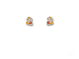 Adorable lucky cat 18k gold Hello Kitty earrings with red flower detail