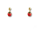 18k gold ladybug drop earrings with red black enamel bring good luck