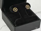 18K gold green CZ clover earrings with flower studs and green center stone