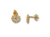 18K gold green CZ clover earrings with flower studs and central green stone