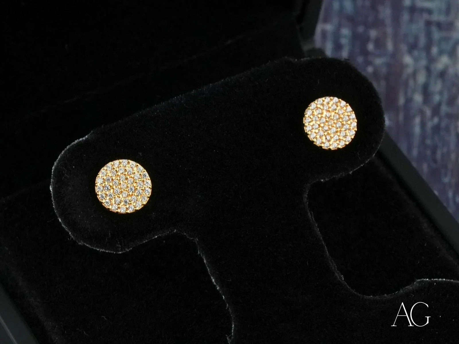 Luxe Brilliance 18K yellow gold pave CZ stud earrings with diamonds