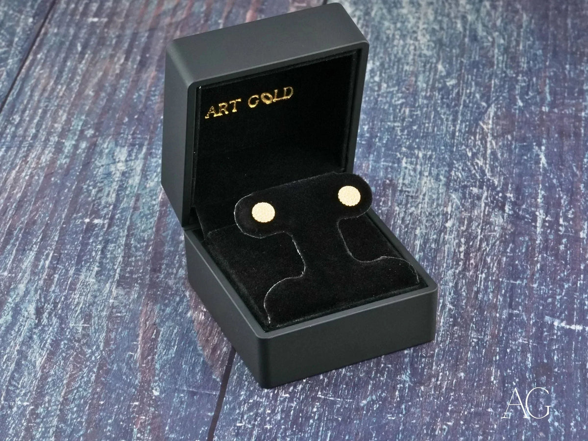 Luxe Brilliance 18K yellow gold pave CZ stud earrings in black box
