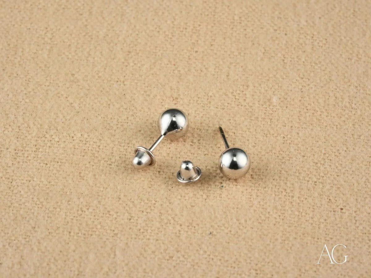 LuxeSphere 18K certified 18k solid gold ball stud earrings with silver screw-back