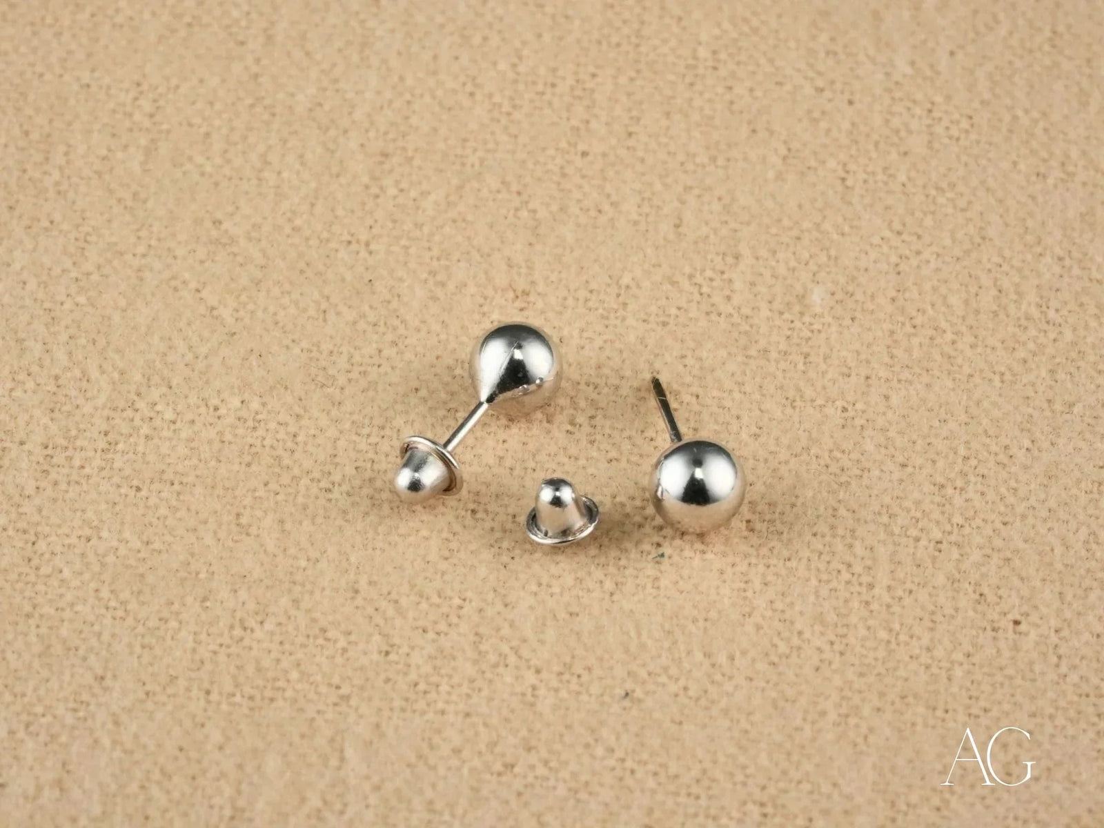 LuxeSphere 18K certified 18k solid gold ball stud earrings with silver screw-back