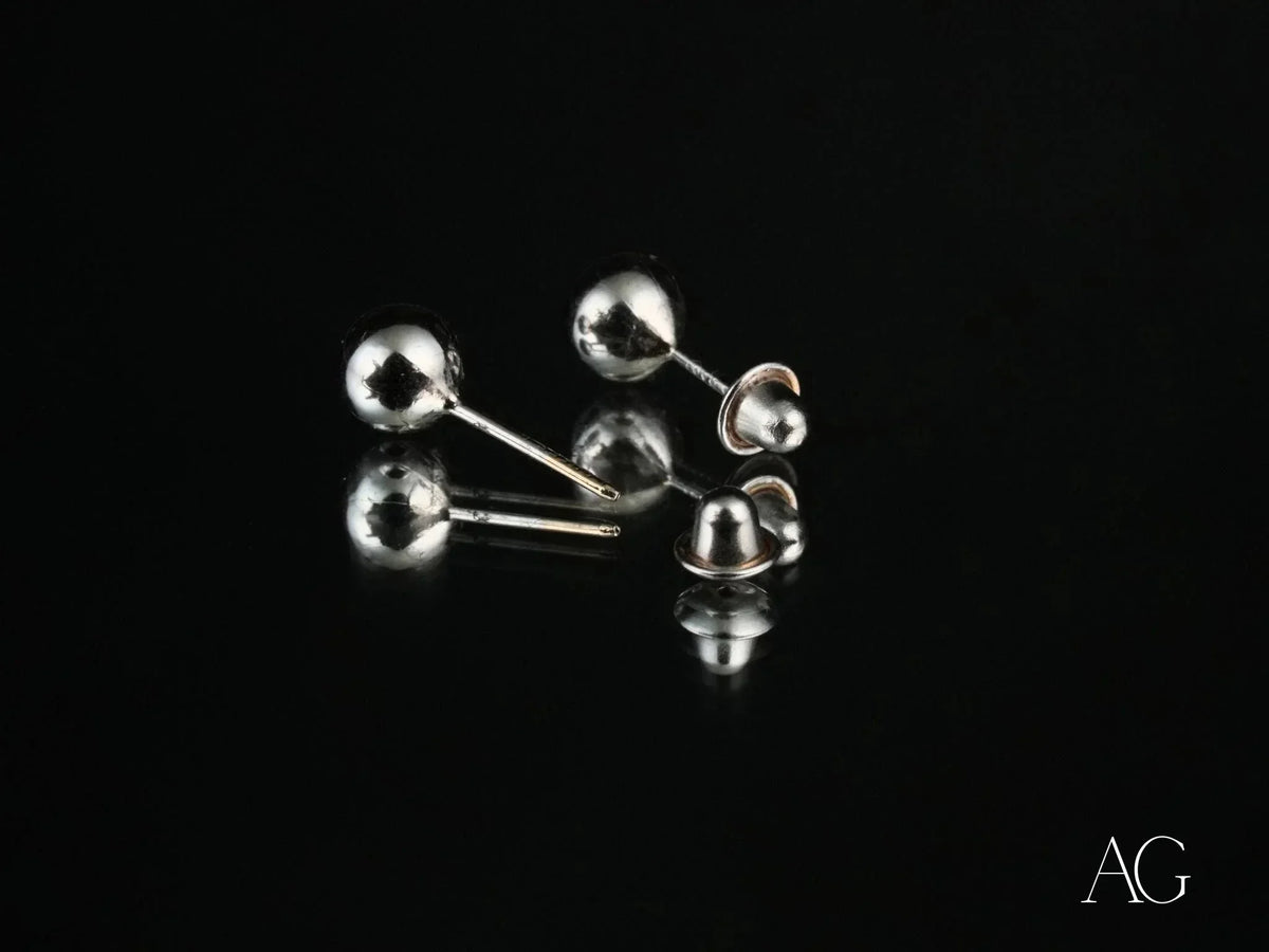 LuxeSphere 18K certified 18k solid gold ball stud earrings with silver screw-backs