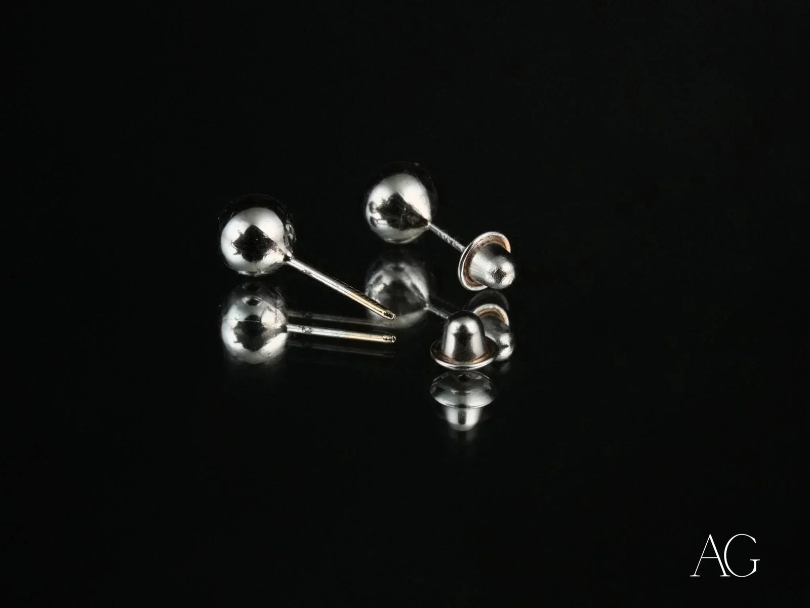 LuxeSphere 18K certified 18k solid gold ball stud earrings with silver screw-backs