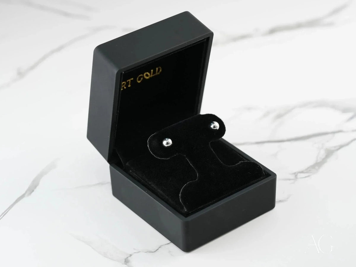 LuxeSphere 18K certified 18k solid gold ball earrings in black velvet box