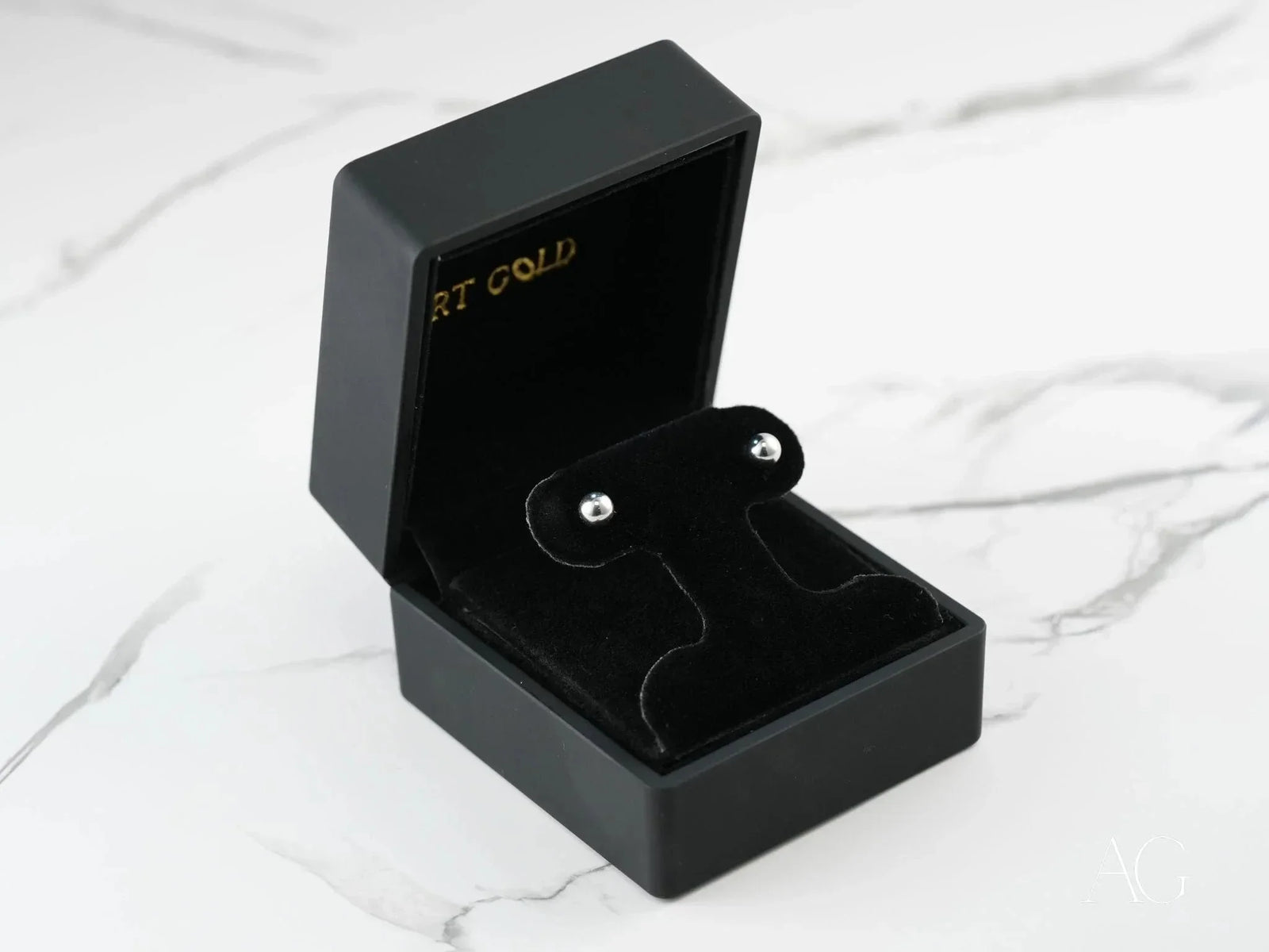 LuxeSphere 18K certified 18k solid gold ball earrings in black velvet box