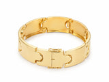 Luxurious men's 18k solid gold bracelet with open box clasp, angled view