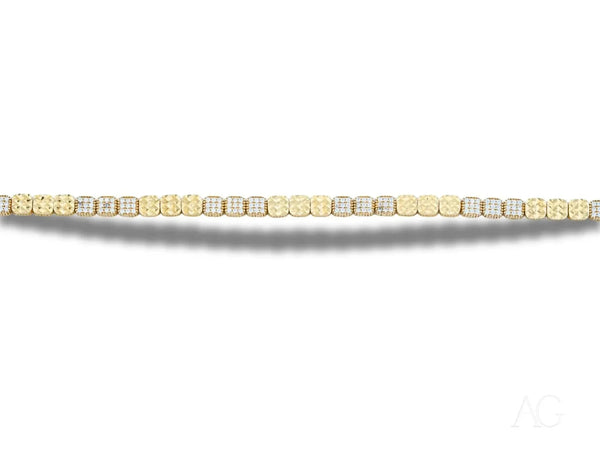 Luxurious solid 18k gold bracelet with alternating rows of yellow and white diamonds, polished gold finish