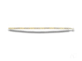 Luxurious solid 18k gold tennis bracelet with alternating rows of polished gold and cubic zirconia