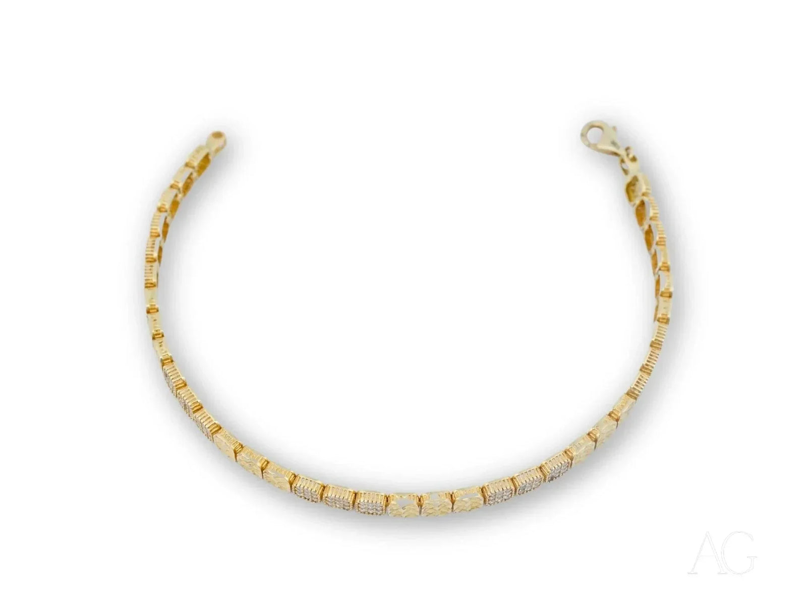 Luxurious solid 18k gold bracelet with polished gold alternating rows
