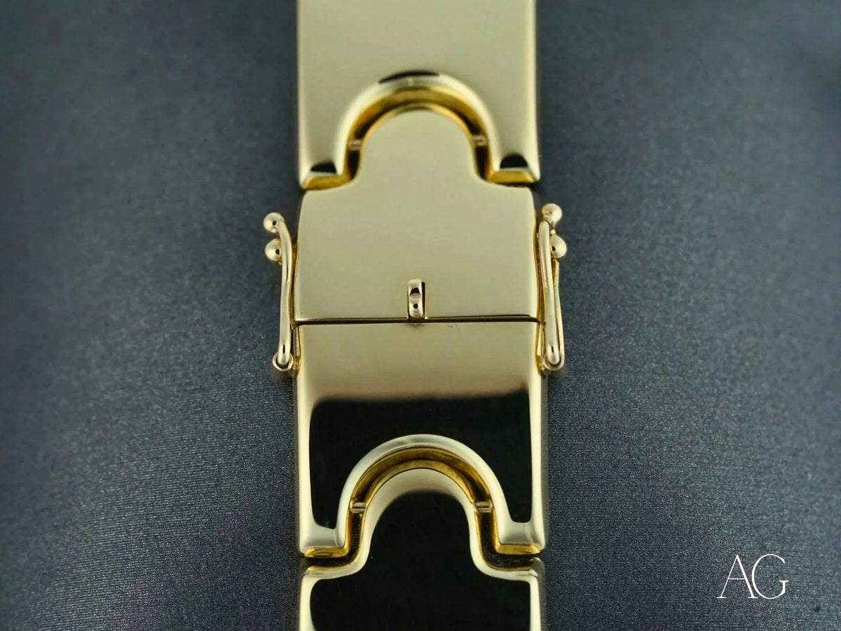 Luxurious solid 18k gold mens bracelet with open box clasp