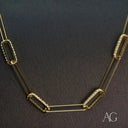 Luxury 18k gold necklace with pave diamond paperclip links
