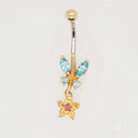18k gold bellybutton with dangling flower charm and topaz gems