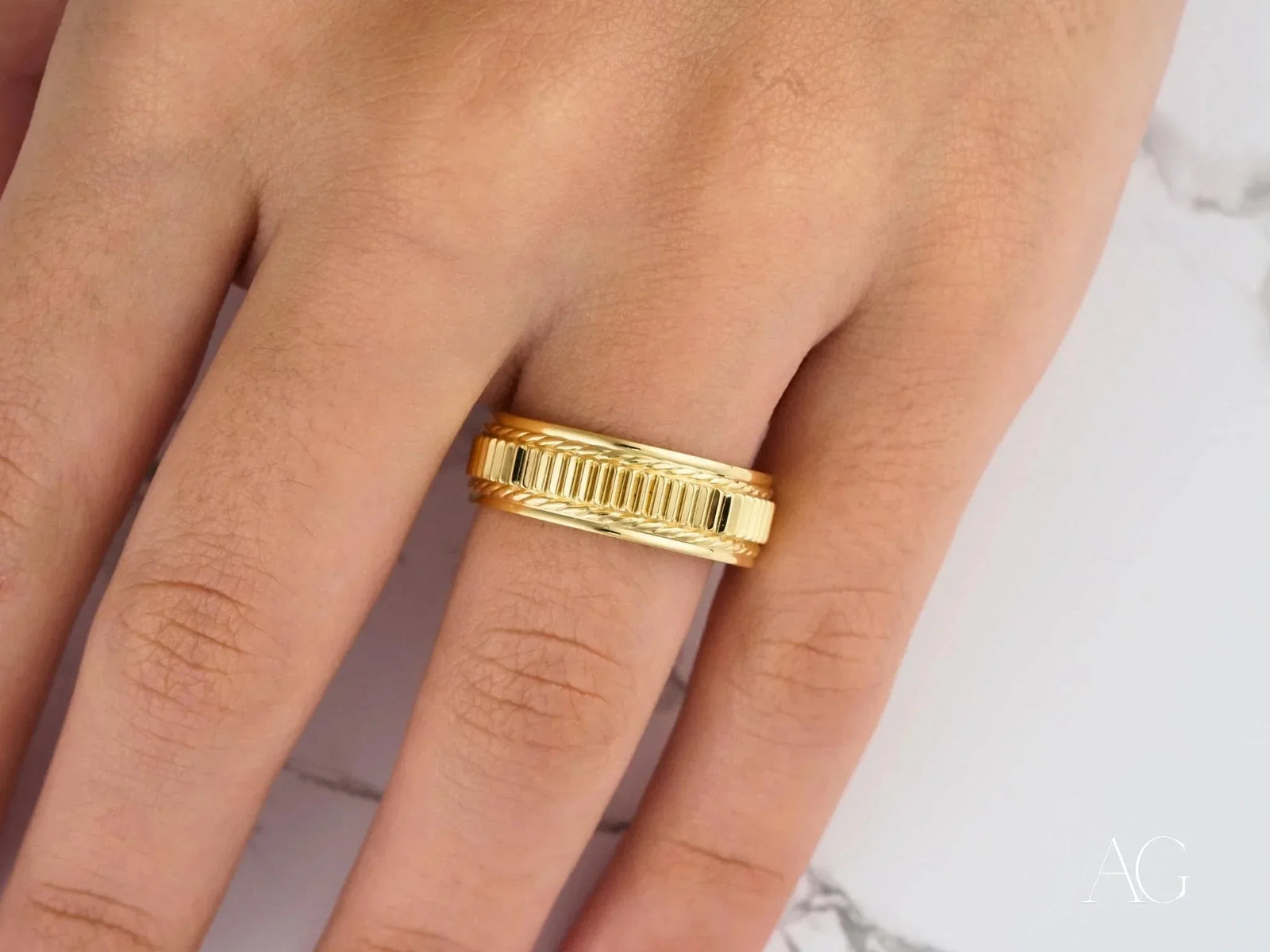 Majestic Weave art gold jewelry wedding band in yellow gold