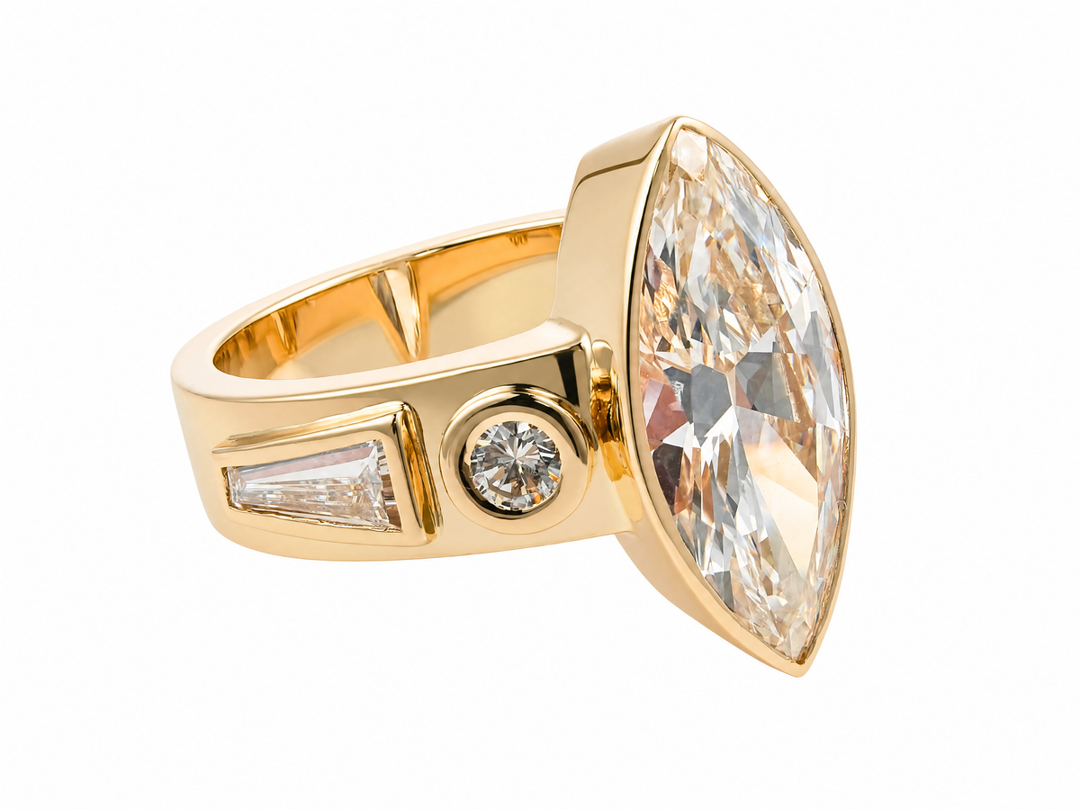 5ct Marquise Cut Diamond Ring – 18K Yellow Gold Bezel